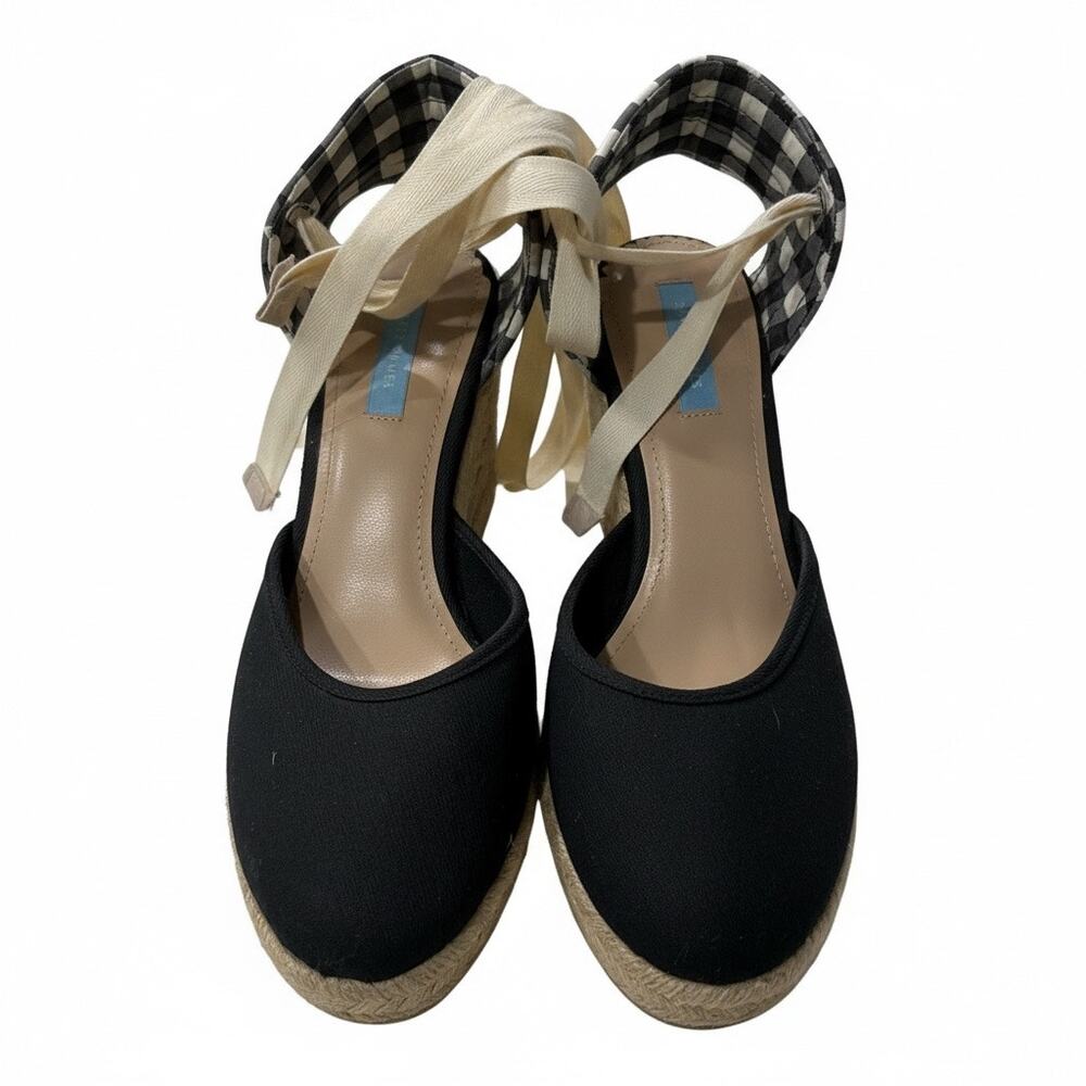 Draper James Navy Gingham Lace Up Espadrille Wedge Sandals Coastal Resort S10